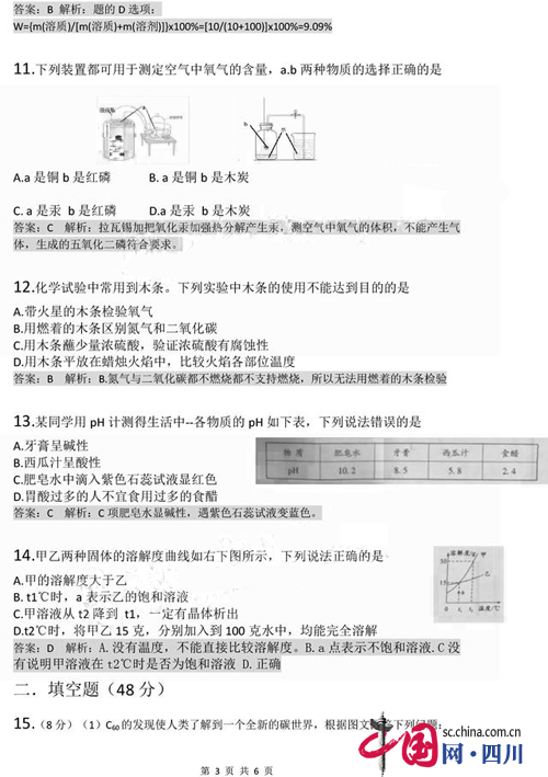 2016年四川成都中考化学试题及参考答案 - 招